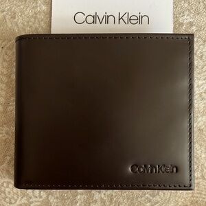 Brand New Calvin Klein Genuine Leather Brown Bifold Men’s Wallet RFID Protection